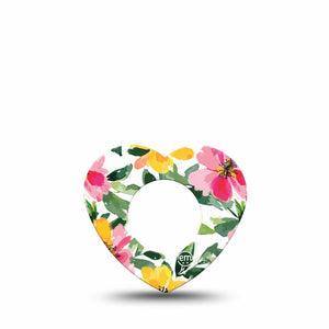ExpressionMed Lemonade Flowers Freestyle Libre 2 and Libre 2 Plus Heart Shape Tape, Abbott Lingo,  Single Tape Joyful Pink Yellow Blooms, Adhesive Patch CGM Design