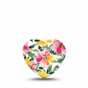 ExpressionMed Lemonade Flowers Freestyle Libre 2 and Libre 2 Plus Heart Shape Tape, Abbott Lingo,  Single Tape and Single Sticker Pink And Bright Yellow Florals, Adhesive Patch CGM Design