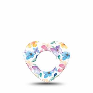 ExpressionMed Luminous Florals Freestyle Libre 2 and Libre 2 Plus Heart Shape Tape, Abbott Lingo,  Single Tape Purple Pink Blue Lucid Flowers, Adhesive Patch CGM Design