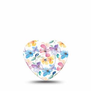 ExpressionMed Luminous Florals Freestyle Libre 2 and Libre 2 Plus Heart Shape Tape, Abbott Lingo,  Single Tape and Single Sticker Pastel Multicolored Petals, Adhesive Patch CGM Design