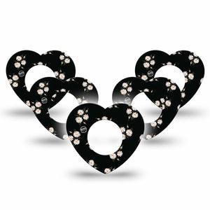 ExpressionMed Black Daisies Freestyle Libre 2 and Libre 2 Plus Heart Shape Tape, Abbott Lingo, 5-pack Tape Trio Of Daisy Florals, Adhesive Patch CGM Design
