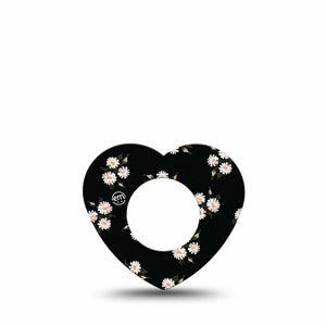 ExpressionMed Black Daisies Freestyle Libre 2 and Libre 2 Plus Heart Shape Tape, Abbott Lingo, Single Tape Fresh White Daisies, Adhesive Patch CGM Design