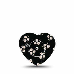 ExpressionMed Black Daisies Freestyle Libre 2 and Libre 2 Plus Heart Shape Tape, Abbott Lingo, Single Tape and Single Sticker Small Daisy Blossoms, Adhesive Patch CGM Design