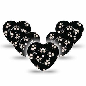 ExpressionMed Black Daisies Freestyle Libre 2 and Libre 2 Plus Heart Shape Tape, Abbott Lingo, 5-Pack Tape and 5-Pack Sticker Dark Spring Daisy Pattern, Adhesive Patch CGM Design