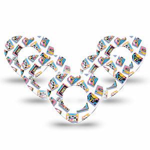 ExpressionMed Vintage Music Tapes Freestyle Libre 2 and Libre 2 Plus Heart Shape Tape, Abbott Lingo, 5-Pack Tape Fun Colorful Music Tapes, Adhesive Patch CGM Design