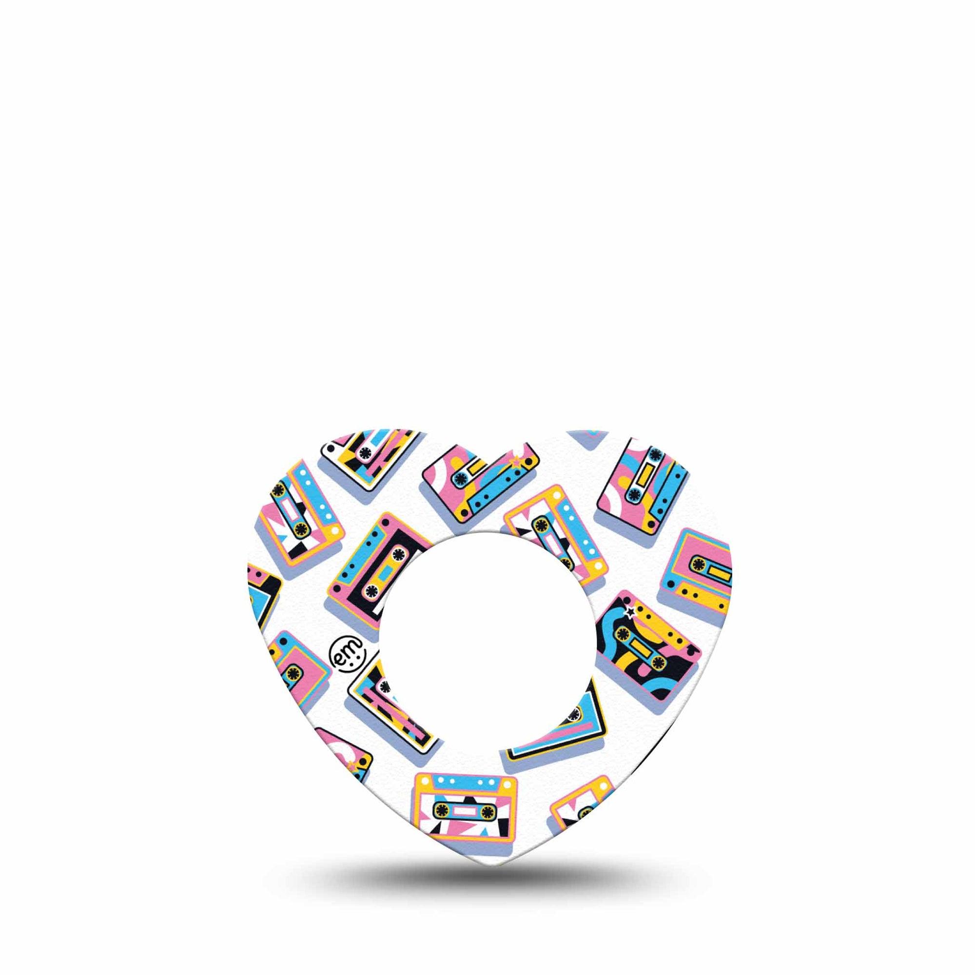 ExpressionMed Vintage Music Tapes Freestyle Libre 2 and Libre 2 Plus Heart Shape Tape, Abbott Lingo, Single Tape Pastel Retro Multicolored Cassettes, Adhesive Patch CGM Design