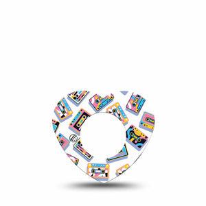 ExpressionMed Vintage Music Tapes Freestyle Libre 2 and Libre 2 Plus Heart Shape Tape, Abbott Lingo, Single Tape Pastel Retro Multicolored Cassettes, Adhesive Patch CGM Design