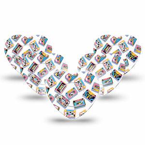 ExpressionMed Vintage Music Tapes Freestyle Libre 2 and Libre 2 Plus Heart Shape Tape, Abbott Lingo, 5-Pack Tape and 5-Pack Sticker Fun Colorful Music Tapes, Adhesive Patch CGM Design