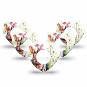 ExpressionMed Watercolor Bunny Freestyle Libre 2 and Libre 2 Plus Heart Shape Tape, Abbott Lingo, 5-Pack Tape Cottontail Adorable Bunny, Adhesive Patch CGM Design