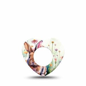ExpressionMed Watercolor Bunny Freestyle Libre 2 and Libre 2 Plus Heart Shape Tape, Abbott Lingo, Single Tape Cute Bunny Rabbit, Adhesive Patch CGM Design