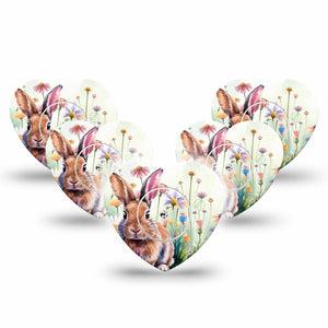 ExpressionMed Watercolor Bunny Freestyle Libre 2 and Libre 2 Plus Heart Shape Tape, Abbott Lingo, 5-Pack Tape and 5-Pack Sticker Cute Bunny Rabbit, Adhesive Patch CGM Design