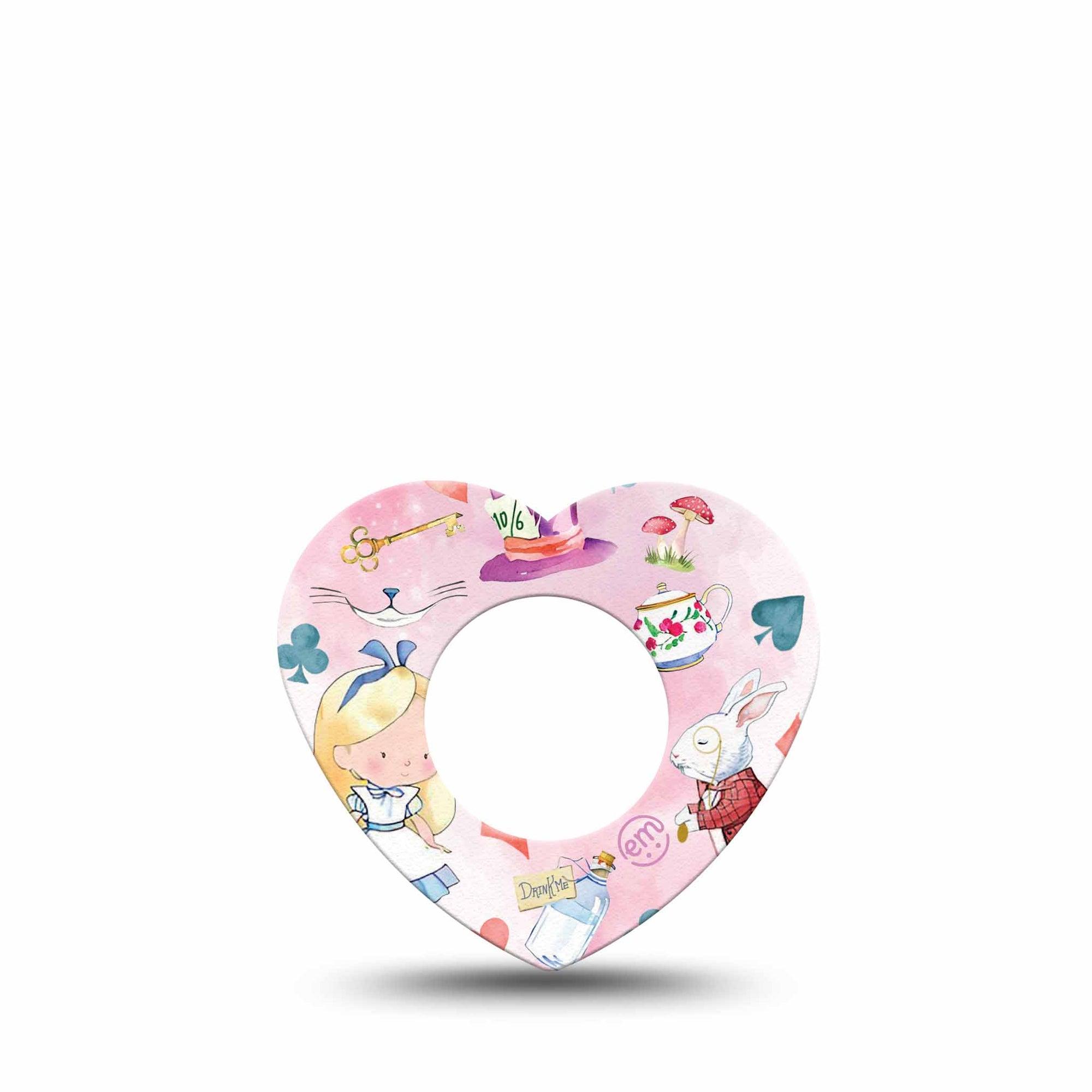 ExpressionMed Alice in Wonderland Freestyle Libre 2 and Libre 2 Plus Heart Shape Tape, Abbott Lingo, Single Tape Alice In Wonderland Theme, Adhesive Patch CGM Design