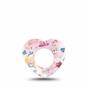 ExpressionMed Alice in Wonderland Freestyle Libre 2 and Libre 2 Plus Heart Shape Tape, Abbott Lingo, Single Tape Alice In Wonderland Theme, Adhesive Patch CGM Design