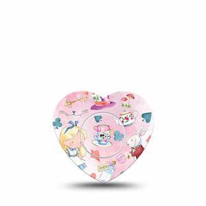 ExpressionMed Alice in Wonderland Freestyle Libre 2 and Libre 2 Plus Heart Shape Tape, Abbott Lingo, Single Tape and Single Sticker Alice In Wonderland Characters, Adhesive Patch CGM Design