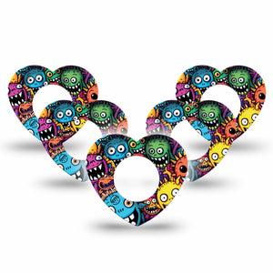 ExpressionMed Funky Monsters Freestyle Libre 2 and Libre 2 Plus Heart Shape Tape, Abbott Lingo, 5-Pack Tape Cute Fun Monsters, Adhesive Patch CGM Design