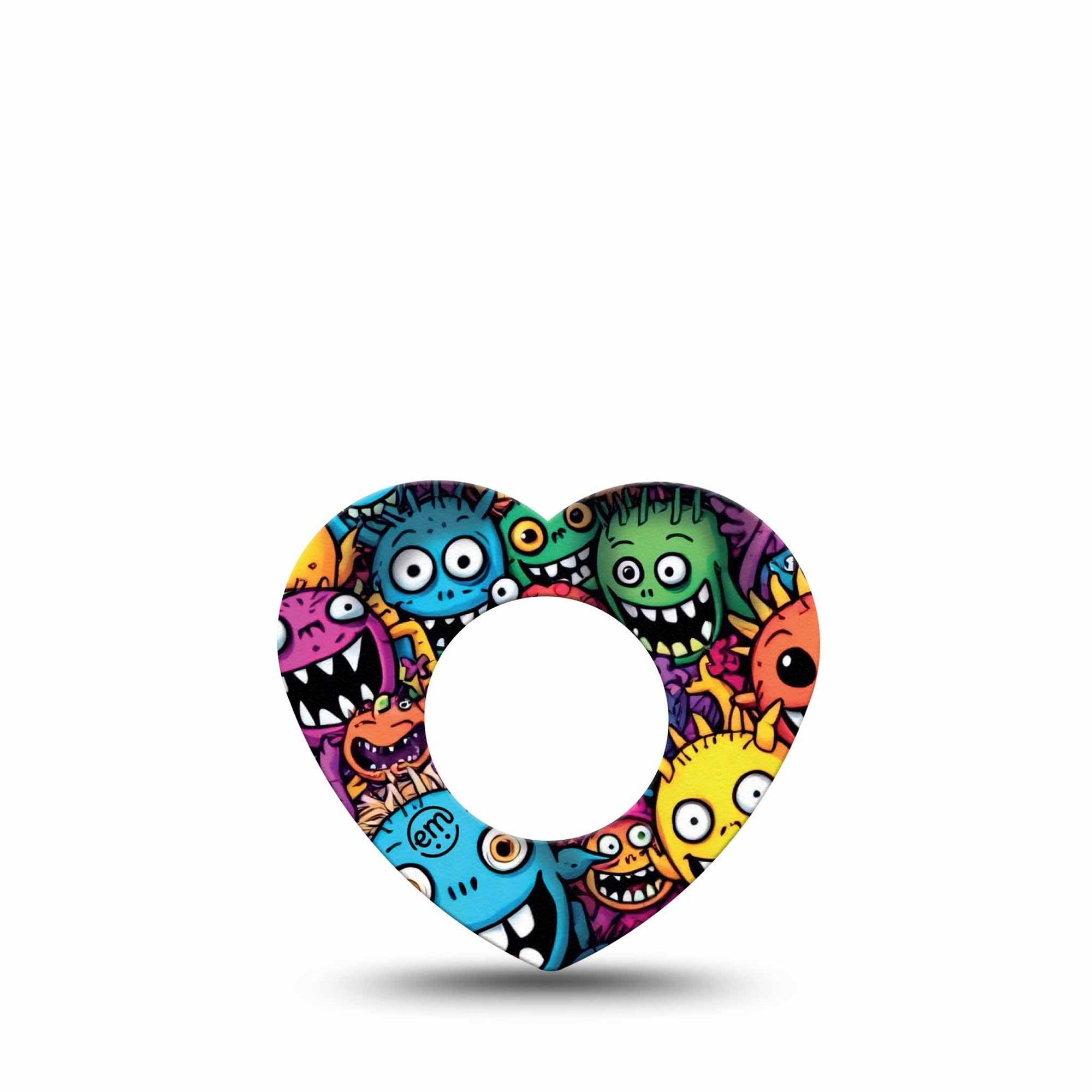ExpressionMed Funky Monsters Freestyle Libre 2 and Libre 2 Plus Heart Shape Tape, Abbott Lingo, Single Tape Silly Monsters, Adhesive Patch CGM Design