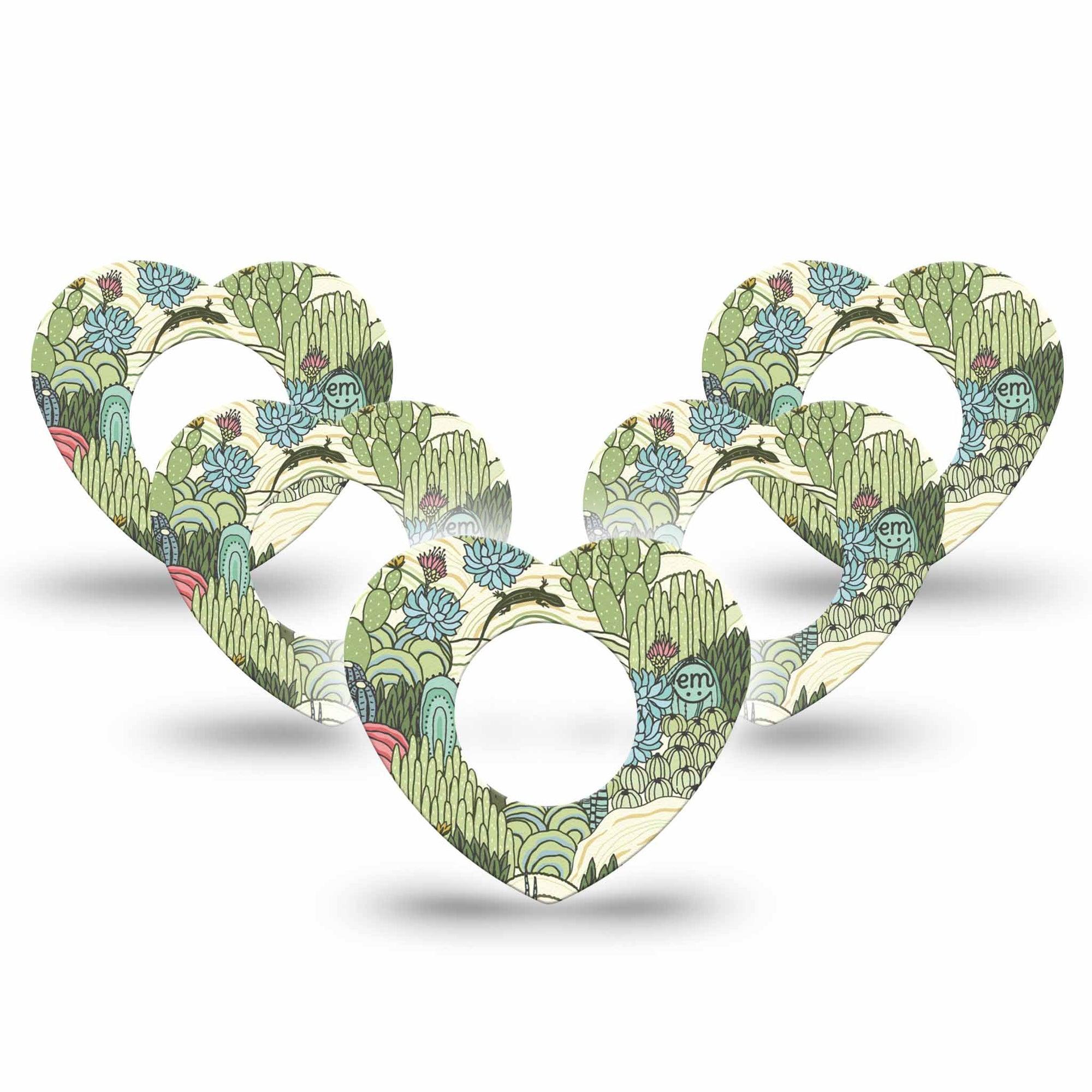 ExpressionMed Cactus Freestyle Libre 2 and Libre 2 Plus Heart Shape Tape, Abbott Lingo, 5-Pack Tape Desert Canyon Florals, Adhesive Patch CGM Design