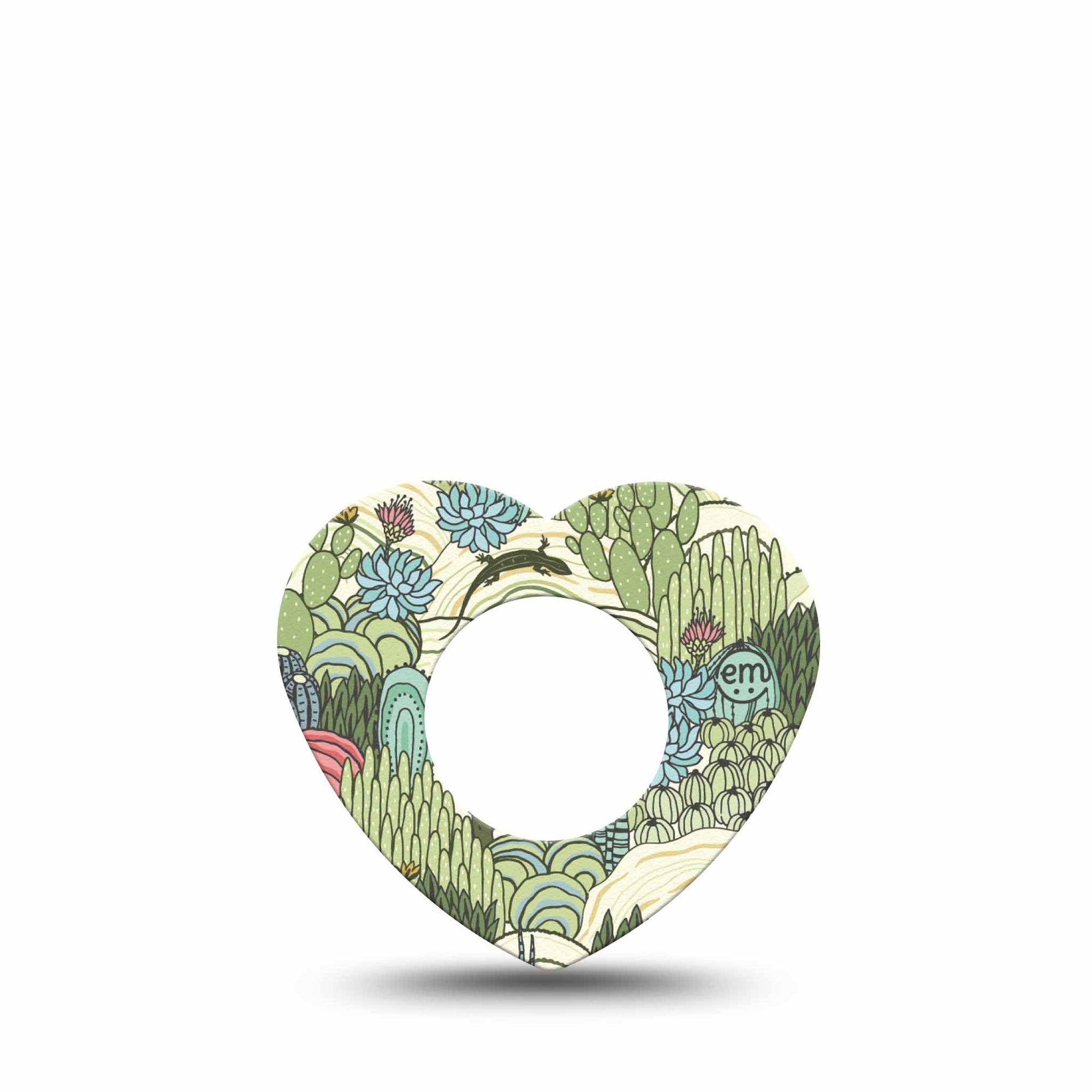 ExpressionMed Cactus Freestyle Libre 2 and Libre 2 Plus Heart Shape Tape, Abbott Lingo, Single Tape Summer Cactus Plants, Adhesive Patch CGM Design
