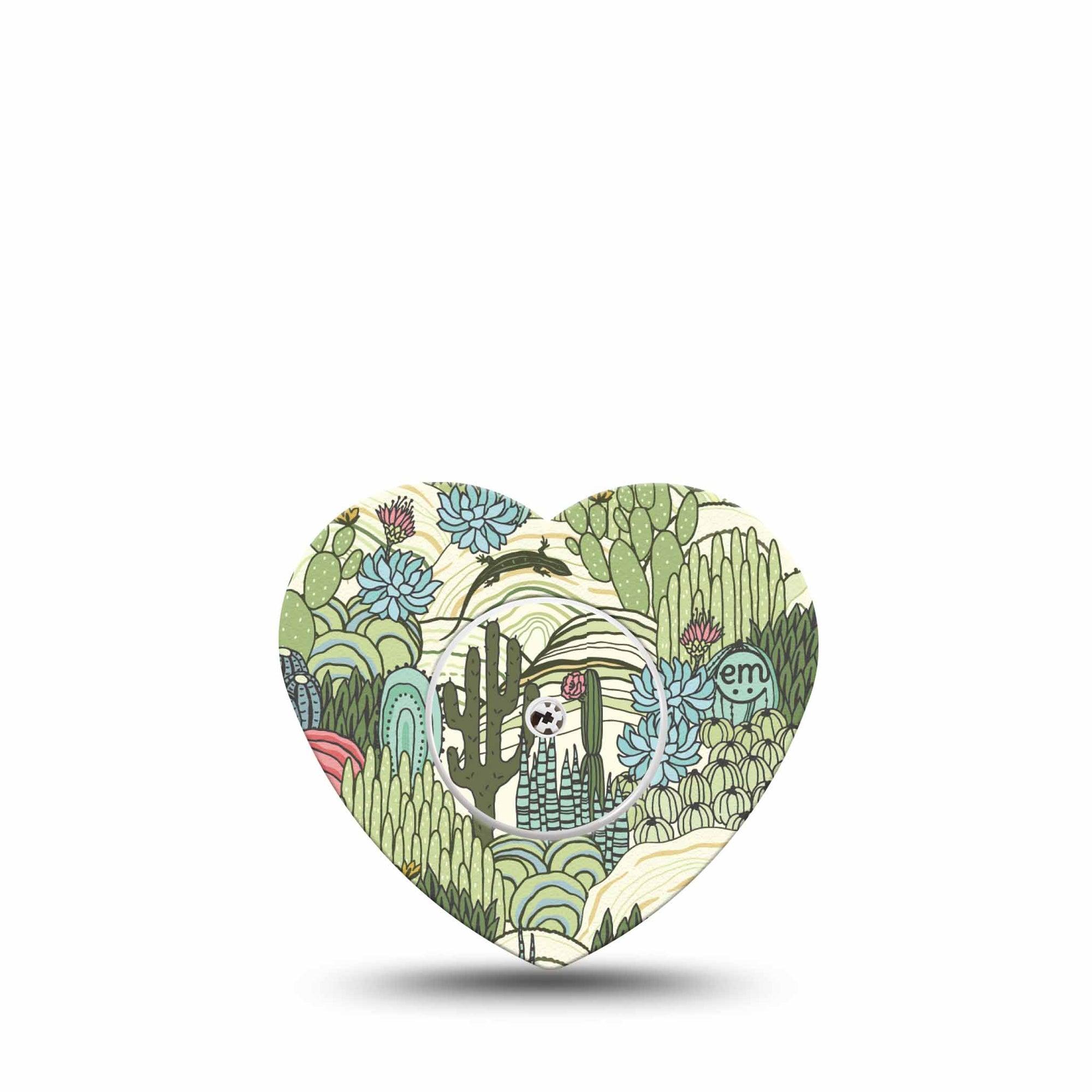 ExpressionMed Cactus Freestyle Libre 2 and Libre 2 Plus Heart Shape Tape, Abbott Lingo, Single Tape and Single Sticker Summer Cactus Plants, Adhesive Patch CGM Design