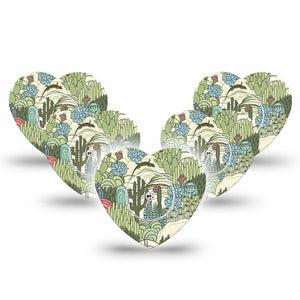 ExpressionMed Cactus Freestyle Libre 2 and Libre 2 Plus Heart Shape Tape, Abbott Lingo, 5-Pack Tape and 5-Pack Sticker Light Green Cactus Plants, Adhesive Patch CGM Design