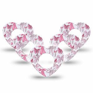 ExpressionMed Bows and Ribbons Freestyle Libre 2 and Libre 2 Plus Heart Shape Tape, Abbott Lingo, 5-Pack Tape Baby Pink Ribboned Bows, Adhesive Patch CGM Design
