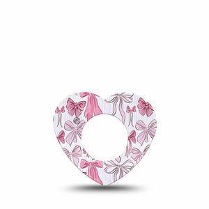 ExpressionMed Bows and Ribbons Freestyle Libre 2 and Libre 2 Plus Heart Shape Tape, Abbott Lingo, Single Tape Soft Pink Bows, Adhesive Patch CGM Design