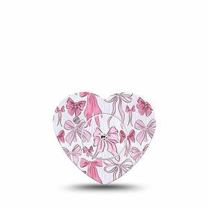 ExpressionMed Bows and Ribbons Freestyle Libre 2 and Libre 2 Plus Heart Shape Tape, Abbott Lingo, Single Tape and Single Sticker Dainty Pink Stripes And Hair Bow Pattern, Adhesive Patch CGM Design