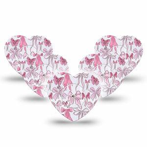 ExpressionMed Bows and Ribbons Freestyle Libre 2 and Libre 2 Plus Heart Shape Tape, Abbott Lingo, 5-Pack Tape and 5-Pack Sticker Soft Pink Bows, Adhesive Patch CGM Design