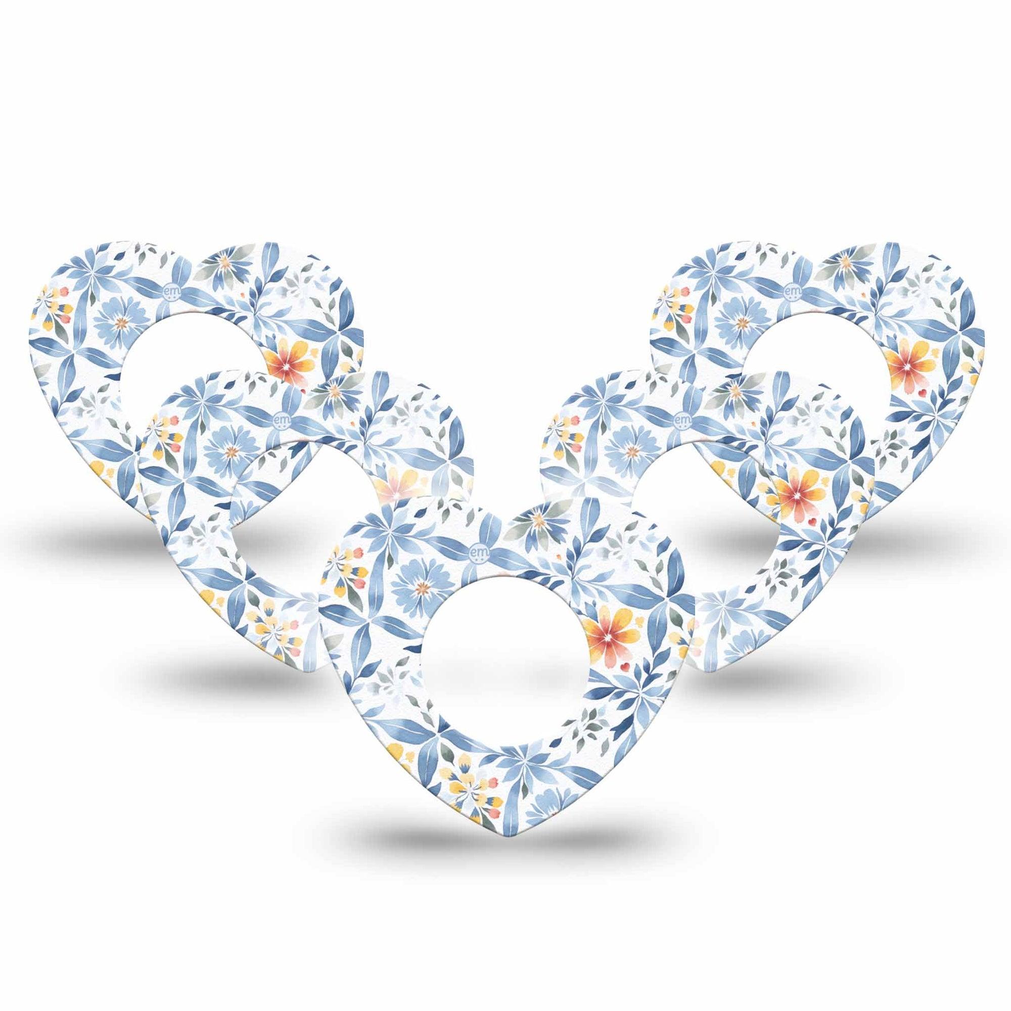 ExpressionMed Blue and Yellow Tile Freestyle Libre 2 and Libre 2 Plus Heart Shape Tape, Abbott Lingo, 5-Pack Tape Blue And Orange Floral Tiles, Adhesive Patch CGM Design