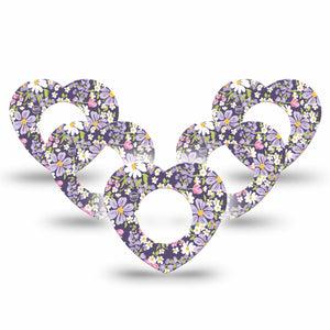 ExpressionMed Purple and Pink Flowers Freestyle Libre 2 and Libre 2 Plus Heart Shape Tape, Abbott Lingo, 5-Pack Tape Purple Spring Flowers, Adhesive Patch CGM Design