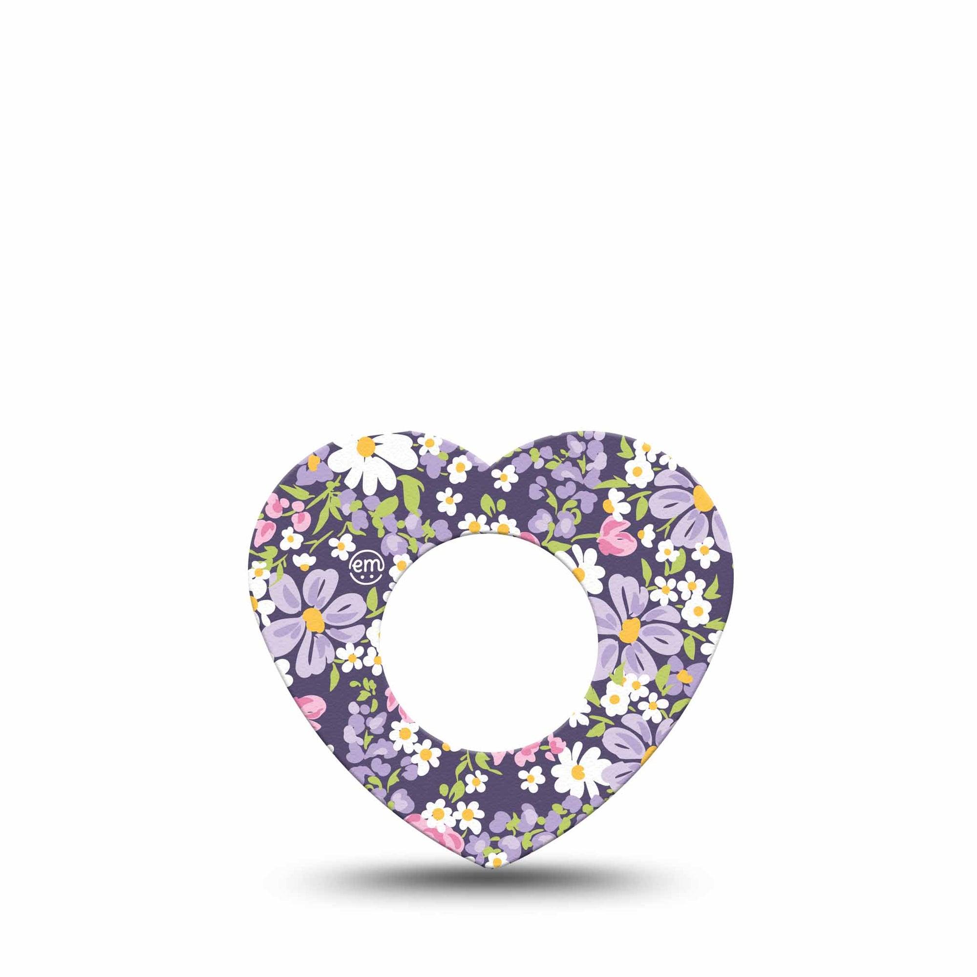 ExpressionMed Purple and Pink Flowers Freestyle Libre 2 and Libre 2 Plus Heart Shape Tape, Abbott Lingo, Single Tape White Pink Purple Flower Vine, Adhesive Patch CGM Design