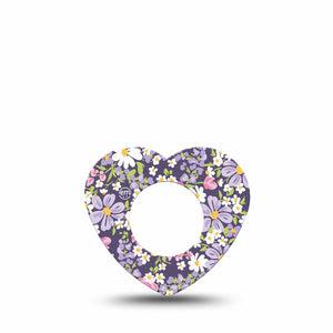 ExpressionMed Purple and Pink Flowers Freestyle Libre 2 and Libre 2 Plus Heart Shape Tape, Abbott Lingo, Single Tape White Pink Purple Flower Vine, Adhesive Patch CGM Design
