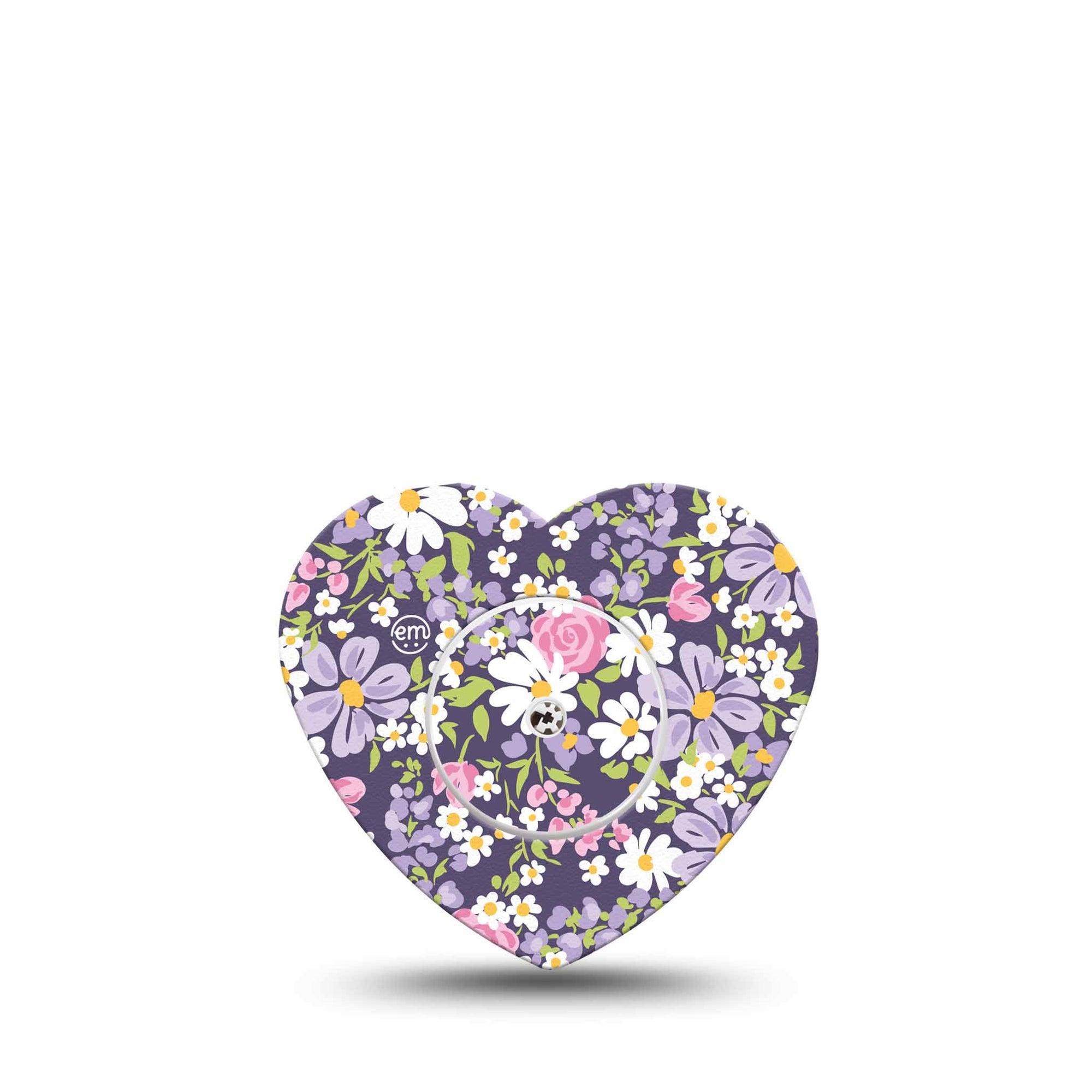 ExpressionMed Purple and Pink Flowers Freestyle Libre 2 and Libre 2 Plus Heart Shape Tape, Abbott Lingo, Single Tape and Single Sticker White Pink Purple Flower Vine, Adhesive Patch CGM Design