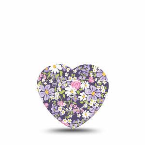 ExpressionMed Purple and Pink Flowers Freestyle Libre 2 and Libre 2 Plus Heart Shape Tape, Abbott Lingo, Single Tape and Single Sticker White Pink Purple Flower Vine, Adhesive Patch CGM Design