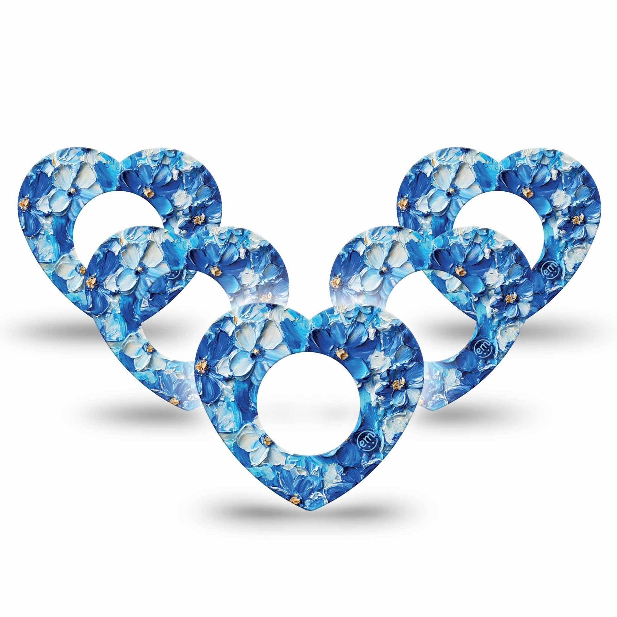ExpressionMed Blue Paint Freestyle Libre 2 and Libre 2 Plus Heart Shape Tape, Abbott Lingo, 5-Pack Tape Textured Paint Flowers, Adhesive Tape CGM Design