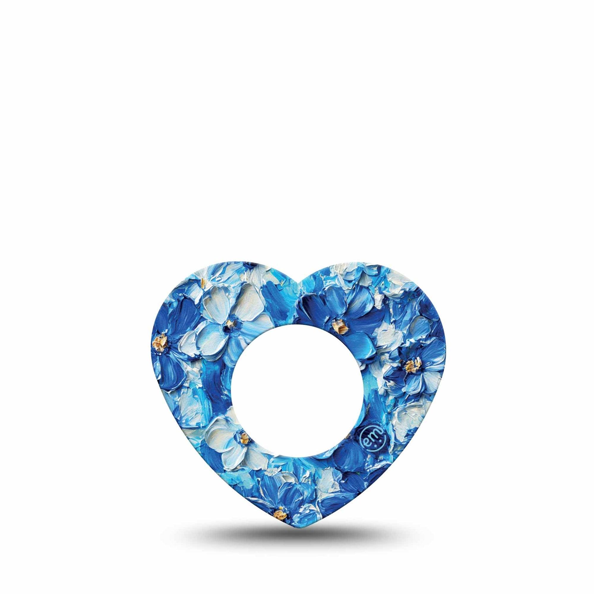 ExpressionMed Blue Paint Freestyle Libre 2 and Libre 2 Plus Heart Shape Tape, Abbott Lingo, Single Tape Blue Painted Garden, Adhesive Tape CGM Design