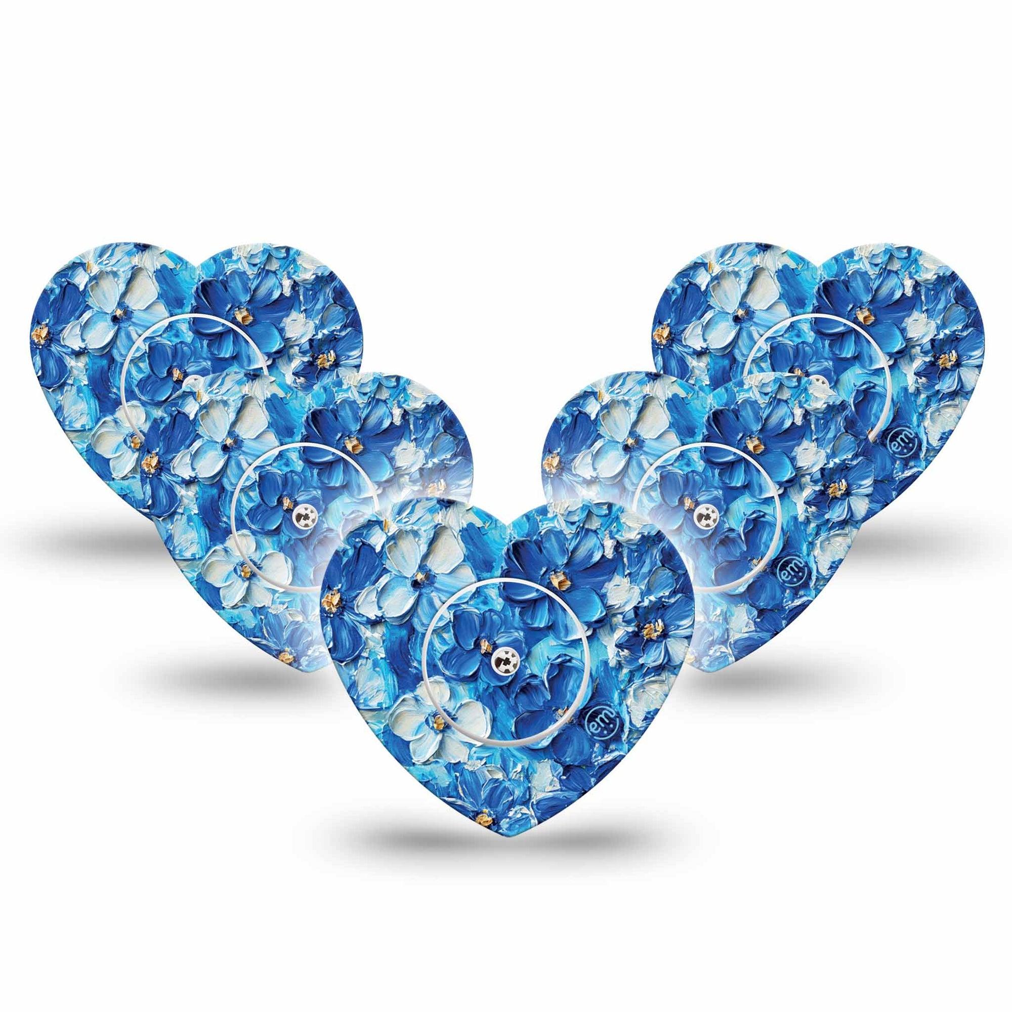 ExpressionMed Blue Paint Freestyle Libre 2 and Libre 2 Plus Heart Shape Tape, Abbott Lingo, 5-Pack Tape and 5-Pack Sticker Oil Paint Florals, Adhesive Tape CGM Design