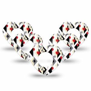 ExpressionMed Playing Cards Freestyle Libre 2 and Libre 2 Plus Heart Shape Tape, Abbott Lingo,  5-Pack Tape Line And Dot Suite Icon Print, Adhesive Patch CGM Design