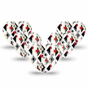 ExpressionMed Playing Cards Freestyle Libre 2 and Libre 2 Plus Heart Shape Tape, Abbott Lingo, 5-Pack Tape and 5-Pack Sticker Line And Dot Suite Icon Print, Adhesive Patch CGM Design