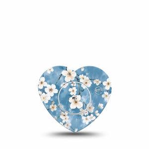 ExpressionMed Cherry Blossom Freestyle Libre 2 and Libre 2 Plus Heart Shape Tape, Abbott Lingo, Single Tape and Single Sticker Lovely White Florals, Adhesive Patch CGM Design