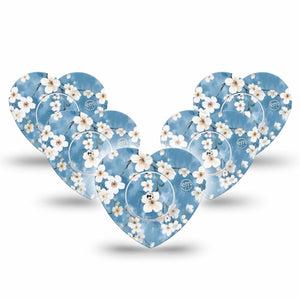 ExpressionMed Cherry Blossom Freestyle Libre 2 and Libre 2 Plus Heart Shape Tape, Abbott Lingo, 5-Pack Tape and 5-Pack Sticker Spring Floral Tree Print, Adhesive Patch CGM Design