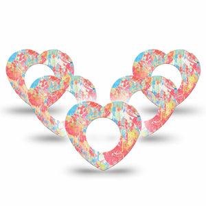 ExpressionMed Faded Summer Freestyle Libre 2 and Libre 2 Plus Heart Shape Tape, Abbott Lingo,  5-Pack Tape Retro Color Unique Pattern, Adhesive Patch CGM Design