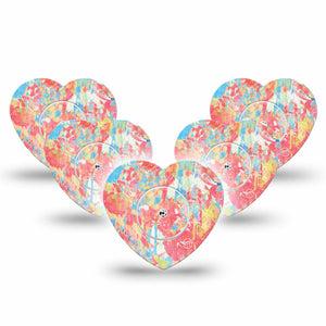 ExpressionMed Faded Summer Freestyle Libre 2 and Libre 2 Plus Heart Shape Tape, Abbott Lingo, 5-Pack Tape and 5-Pack Sticker Pale Coral Graphic Print, Adhesive Patch CGM Design