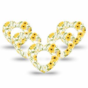ExpressionMed Yellow Mosaic Floral Freestyle Libre 2 and Libre 2 Plus Heart Shape Tape, Abbott Lingo, 5-Pack Tape Painted Summer Flowers, Adhesive Patch CGM Design