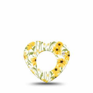 ExpressionMed Yellow Mosaic Floral Freestyle Libre 2 and Libre 2 Plus Heart Shape Tape, Abbott Lingo, Single Tape Yellow Gold-Toned Garden, Adhesive Patch CGM Design