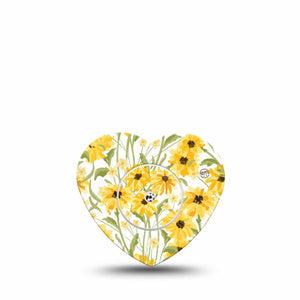 ExpressionMed Yellow Mosaic Floral Freestyle Libre 2 and Libre 2 Plus Heart Shape Tape, Abbott Lingo, Single Tape and Single Sticker Painted Summer Flowers, Adhesive Patch CGM Design