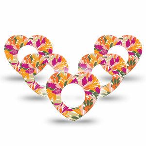 ExpressionMed Retro Brush Stroke Freestyle Libre 2 and Libre 2 Plus Heart Shape Tape, Abbott Lingo, 5-Pack Tape Orange Pink Brush Stroke Pattern, Adhesive Patch CGM Design