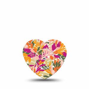 ExpressionMed Retro Brush Stroke Freestyle Libre 2 and Libre 2 Plus Heart Shape Tape, Abbott Lingo, Single Tape and Single Sticker Tropical-Inspired Bright Pattern, Adhesive Patch CGM Design