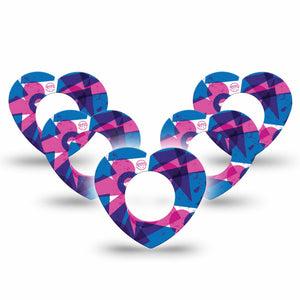 ExpressionMed Violet Vortex Freestyle Libre 2 and Libre 2 Plus Heart Shape Tape, Abbott Lingo, Single Tape Pink And Blue Mix, Adhesive Patch CGM Design