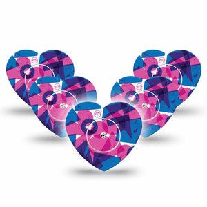 ExpressionMed Retro Brush Stroke Freestyle Libre 2 and Libre 2 Plus Heart Shape Tape, Abbott Lingo, 5-Pack Tape and 5-Pack Sticker Geometric Pink And Blue Combo,  Adhesive Patch CGM Design